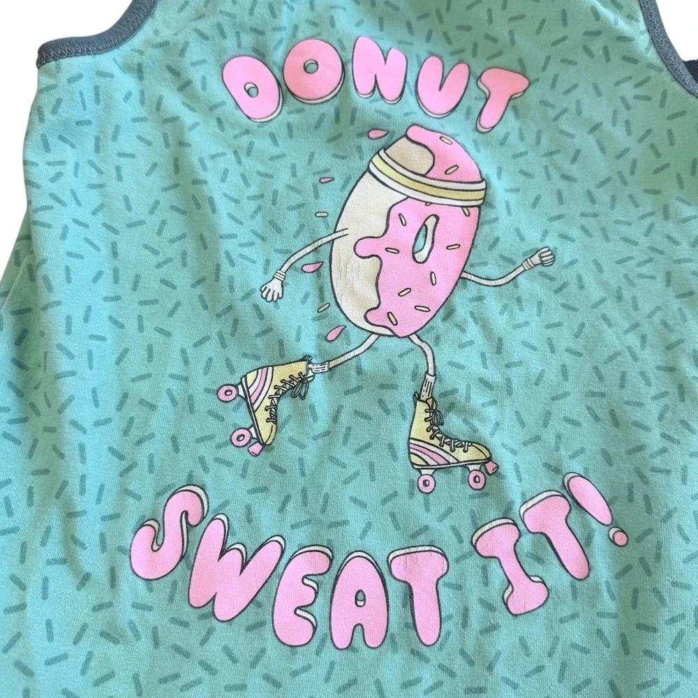 RAGS to Raches Toddler 2T Donut Sweat It Sleeveless Romper‎ Teal  Sprinkle Print